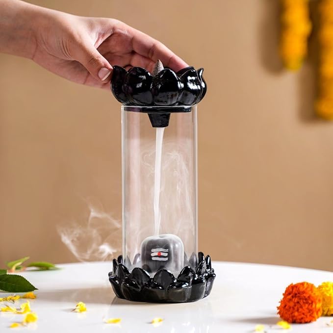 Shivling in Glass Fountain Backflow Smoke Fountain Incense Holder